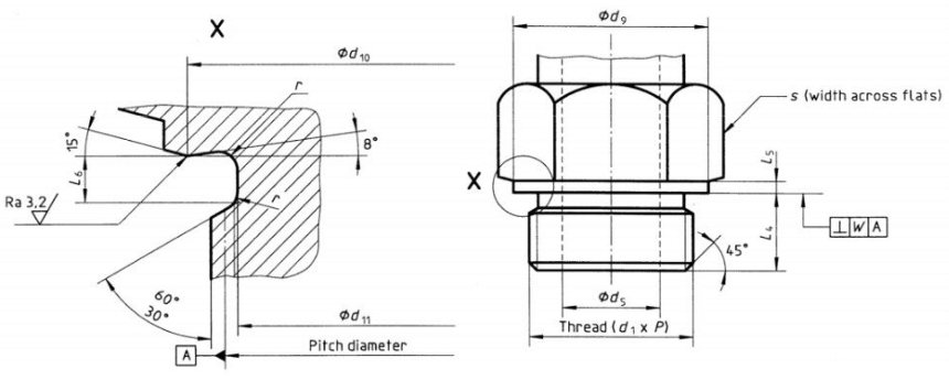 4. Метрическая шпилька ISO 9974-3 с уплотнением металл-металл типа B