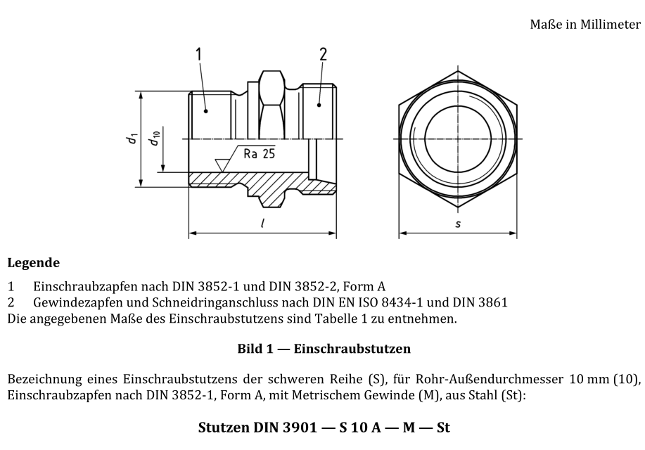 DIN 3901 Фитинги типа шпильки A Метрическая и трубная резьба G